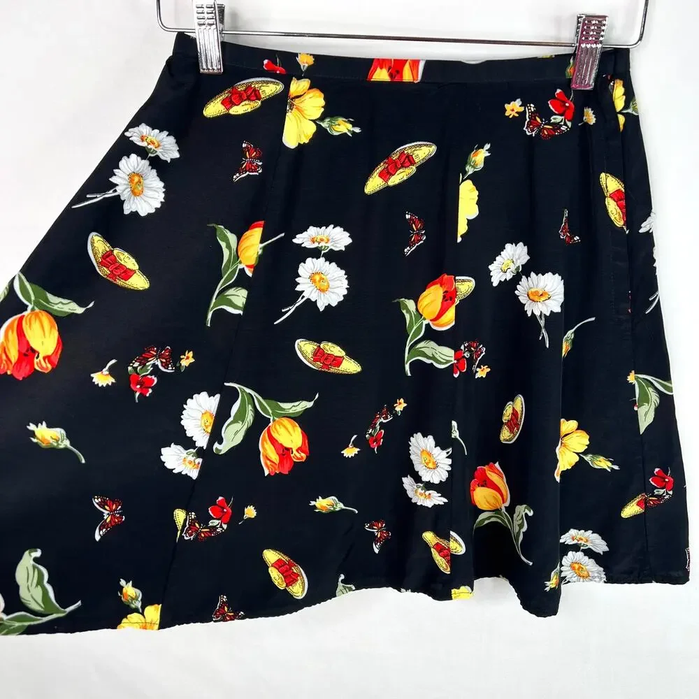 Vintage Flower & Butterfly Print A-Line Mini Skirt XS - Picture 3 of 9